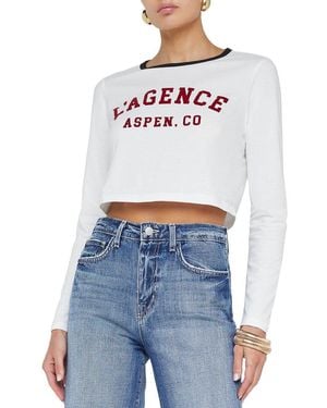 L'Agence Romi Ls Crop Crew Neck Aspen - White