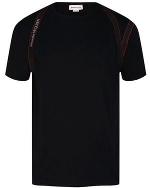 McQueen Tape Logo Harness Crewneck T-Shirt - Black