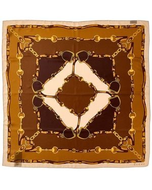 Gucci Logo Silk Scarf - Brown