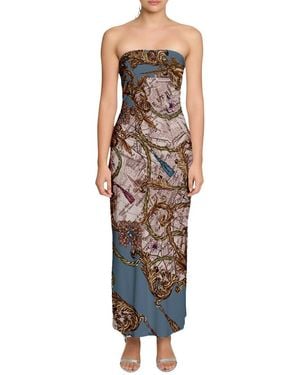 Marchesa Strapless Printed Midi Dress - Blue