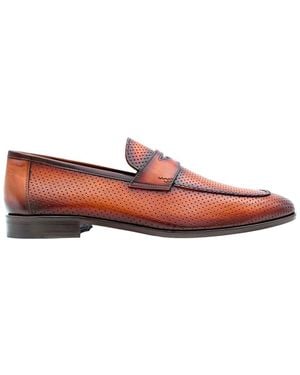 Mezlan Cueva Perforatedd Leather Penny Loafer - Red