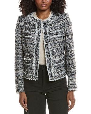 Tahari Scoop Neck Button Front Wool-Blend Jacket - Grey