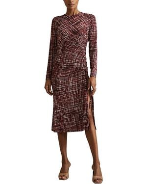 Reiss Riyo Ruched Print Midi Dress - Brown