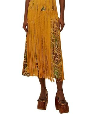 FARM Rio Pineapple Tapestry Fringe Midi Skirt - Metallic