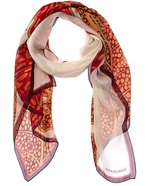 Ferragamo Graphic Printed Silk Scarf - Red