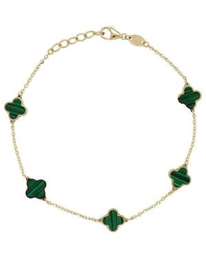 Italian Gold 14k Malachite Enamel Chain Bracelet - Metallic