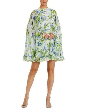 Mac Duggal Floral Print High Neck Ruffle Hem Cape Mini Dress - Green