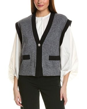 Ellen Tracy Contrast Trim Vest - Grey