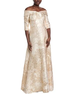 Teri Jon Jacquard Off-Shoulder Gown - Natural