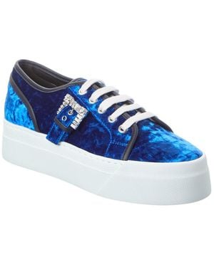 Sergio Rossi Twenty Buckle Velvet Platform Trainer - Blue
