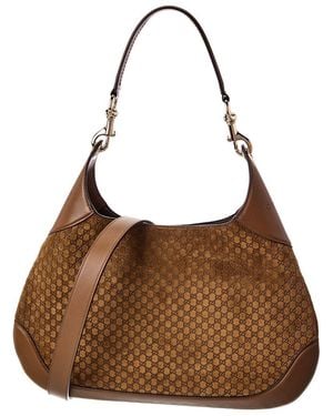 Gucci Gg Suede & Leather Hobo Bag - Brown
