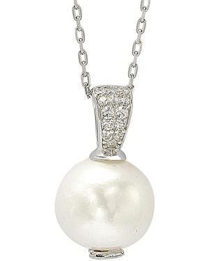 Suzy Levian Silver 0.13 Ct. Tw. Sapphire & 10mm Pearl Necklace - White