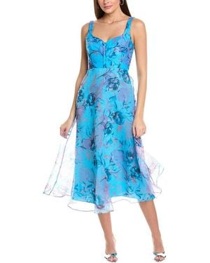 ML Monique Lhuillier Elodie Organza Midi Dress - Blue