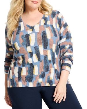 NIC+ZOE Plus Brushstrokes Waffle V-Neck Jumper - Blue