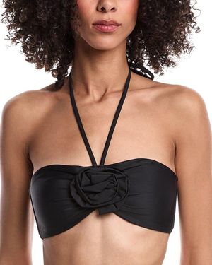 MILLY Floral Applique Halter Bikini Top - Black