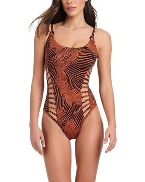Red Carter High Contrast Cross Side One-Piece - Red