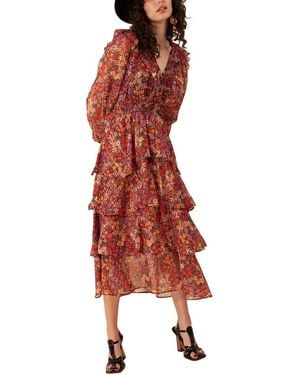 Hale Bob Metallic Jacquard Evening Gown - Red