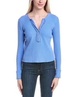 LaBiz Waffle Knit Henley Pullover - Blue