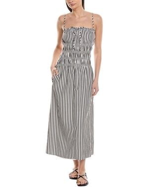 Onia Smocked Linen-Blend Midi Dress - Grey
