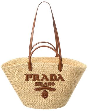Prada Dnu Pack Large Raffia & Leather Tote - Natural