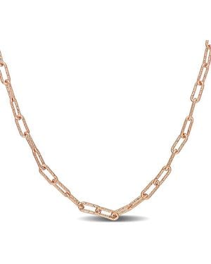 Italian Silver 18K Rose Over Paperclip Chain Necklace - Metallic