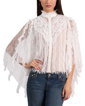 Alice + Olivia Rheba Button Front Lace Ruffle Top - Grey