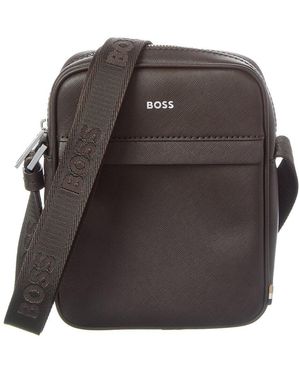 BOSS Zair Ns Zip Leather Reporter Bag - Grey