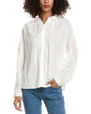 Max Studio Shirred Yoke Linen-Blend Shirt - White