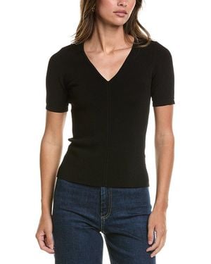 3.1 Phillip Lim Compact Rib Short Sleeve V-Neck Top - Black