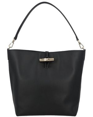 Longchamp Le Roseau Medium Leather Hobo Bag - Black