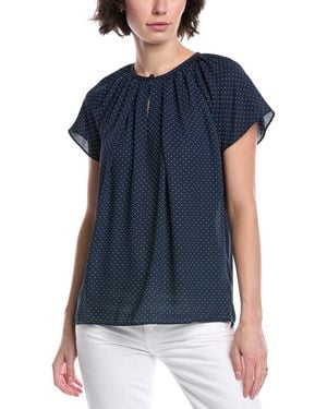 Brooks Brothers Pleated Keyhole Blouse - Blue