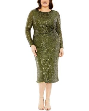 Mac Duggal Plus Sequin Gathered Waist Dress - Green