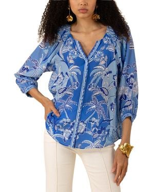 Hale Bob Freyja Long Sleeve Silk Top - Blue