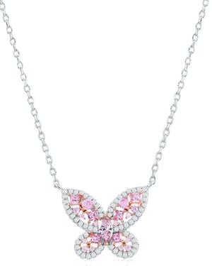 Suzy Levian CZ Jewelry Suzy Levian Gala Collection Cz Butterfly Necklace - Pink