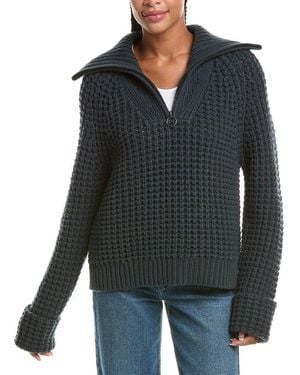 N.Peal Cashmere Super Chunky Rib Half Zip 100% Cashmere Pullover - Grey