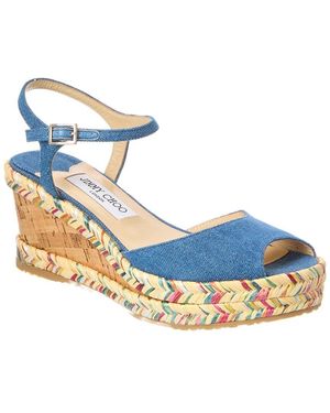 Jimmy Choo Denim & Leather Wedge Sandal - Blue