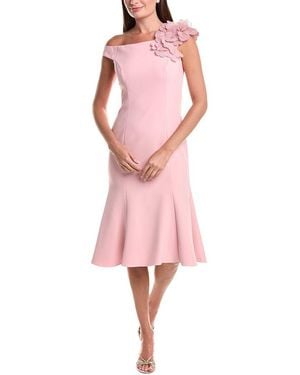 Teri Jon Crepe Off-Shoulder Trumpet Hem Dress - Pink