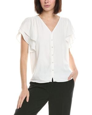 Cece Double Flutter Shirred Shoulder Blouse - White