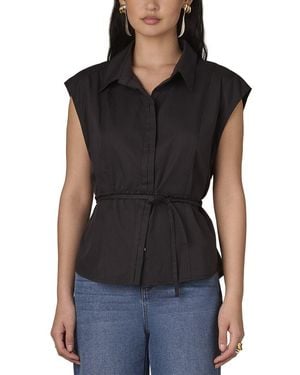 Wit & Wisdom Extended Shoulder Cap Sleeve Collared Shirt - Black