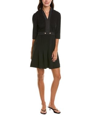 Ming Wang Pleated Deco Crepe A-Line Dress - Black