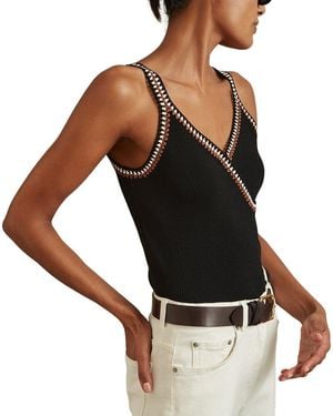 Reiss Kiki Crochet Stitch Trim Vest - Black