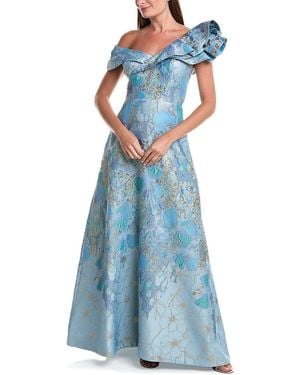 Teri Jon Metallic Jacquard Gown - Blue