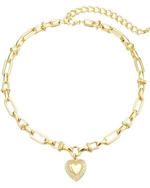 Adornia 14K Plated Chunky Mixed Link Chain Fluted Heart Necklace - Metallic