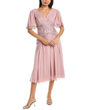 Tadashi Shoji Indira Embroidered Chiffon Midi Dress - Pink