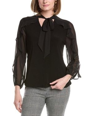 Anne Klein Ruffle Tie Neck Top - Black