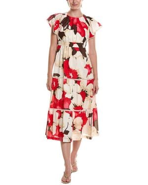Anne Klein Petite Flutter Sleeve Tiered Midi Dress