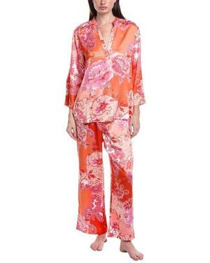 Natori 2Pc Flourish Printed Satin Pyjama Pant Set - Red