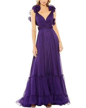 Mac Duggal Ruffle Tiered Cut-Out Chiffon Gown - Purple