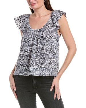 Lilla P Ruffle Sleeve Linen-blend Top - Blue