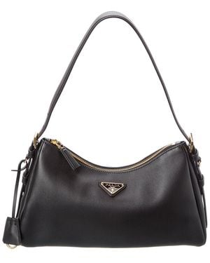 Prada Aimee Medium Leather Hobo Bag - Black